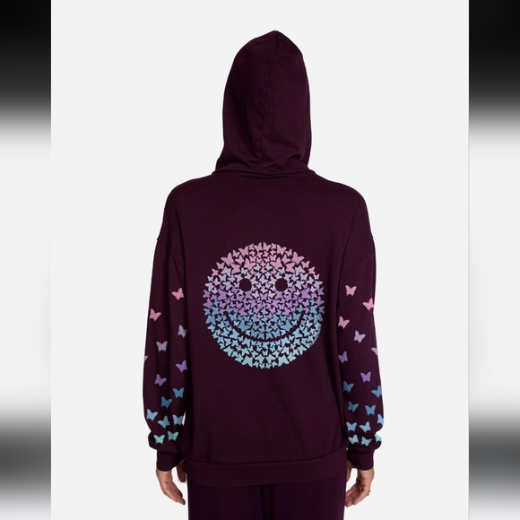 Lauren Moshi Harmony Ombre Butterfly Happyface hoodie - Picture 4 of 14